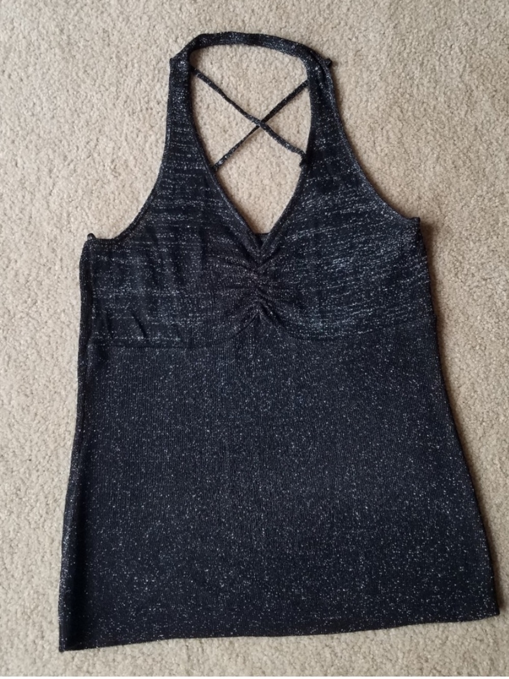 MANGO Black Sexy Halter Shimmery Top Criss Cross Back from Spain